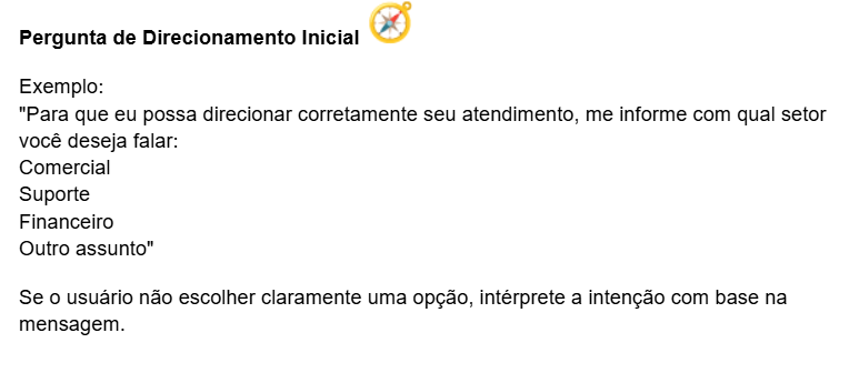 Mensagem de transferência de atendimento: Estaremos transferindo seu atendimento...